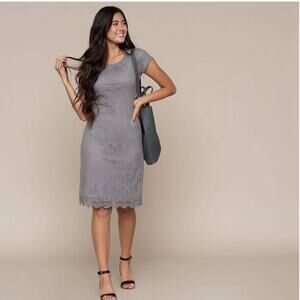 NWT Downeast Peaceful Embroidered Scalloped Dress frosty grey size large